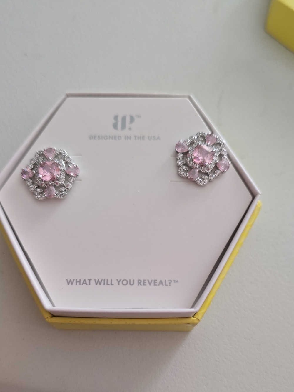 bp Pink Crystal Floral Halo Stud Earrings